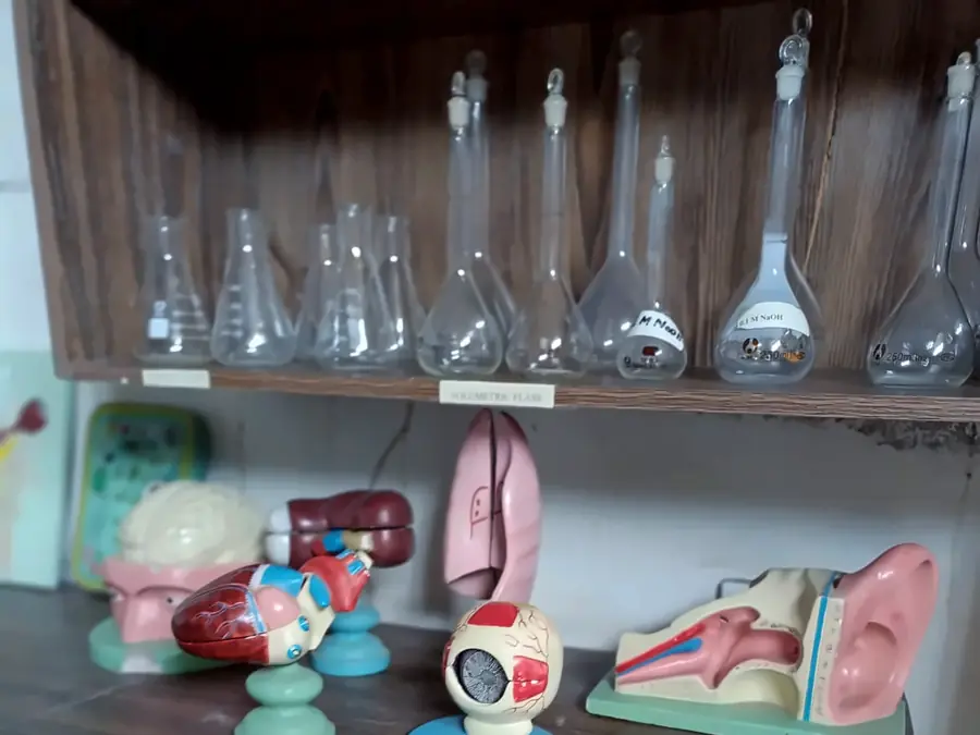 Glassware and anatomy models in the science laboratory